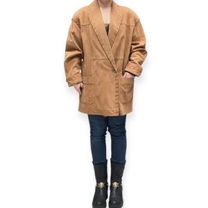 Vintage Tan Leather Whipstitch Oversized Jacket - Fits Large